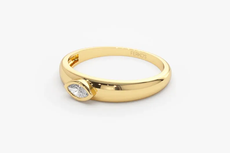 0.15CTW Bezel Setting Marquise Lab Grown Diamond Solitaire Ring