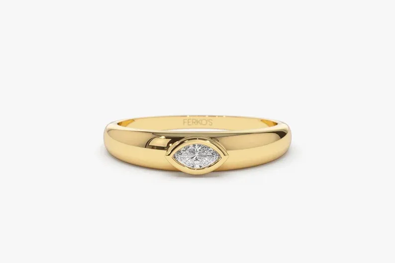 0.15CTW Bezel Setting Marquise Lab Grown Diamond Solitaire Ring