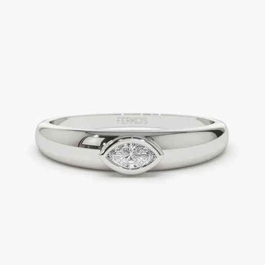 0.15CTW Bezel Setting Marquise Lab Grown Diamond Solitaire Ring