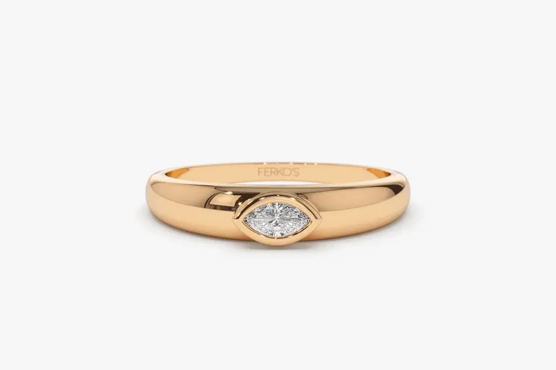 0.15CTW Bezel Setting Marquise Lab Grown Diamond Solitaire Ring
