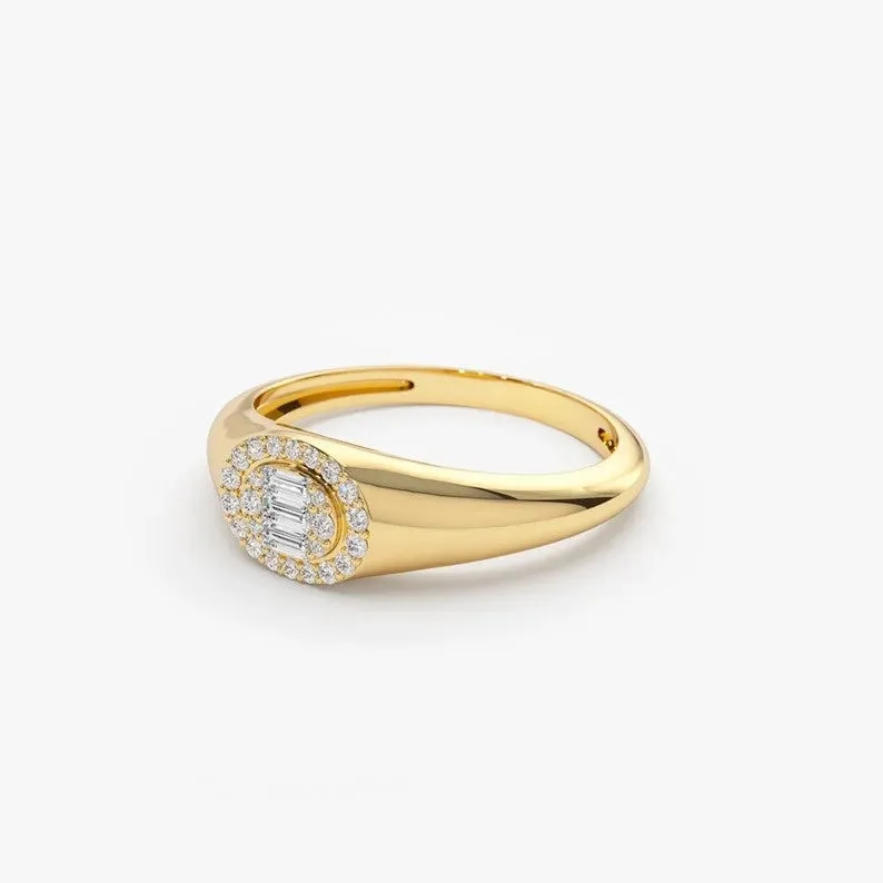 0.20CTW Oval Shape Baguette and Round Lab Grown Diamond Ring