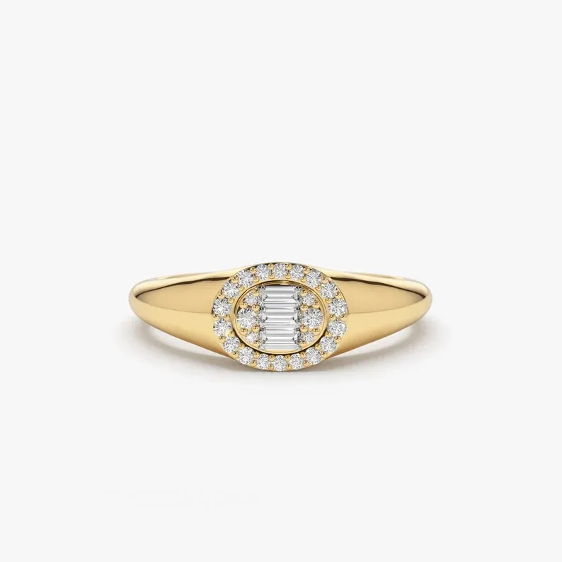 0.20CTW Oval Shape Baguette and Round Lab Grown Diamond Ring