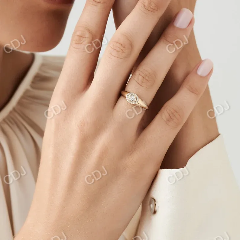 0.20CTW Oval Shape Baguette and Round Lab Grown Diamond Ring