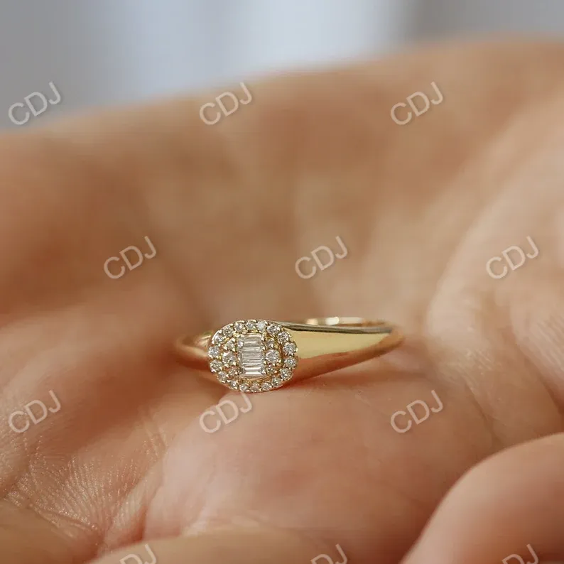 0.20CTW Oval Shape Baguette and Round Lab Grown Diamond Ring