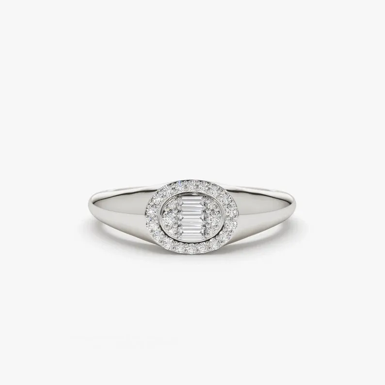 0.20CTW Oval Shape Baguette and Round Lab Grown Diamond Ring
