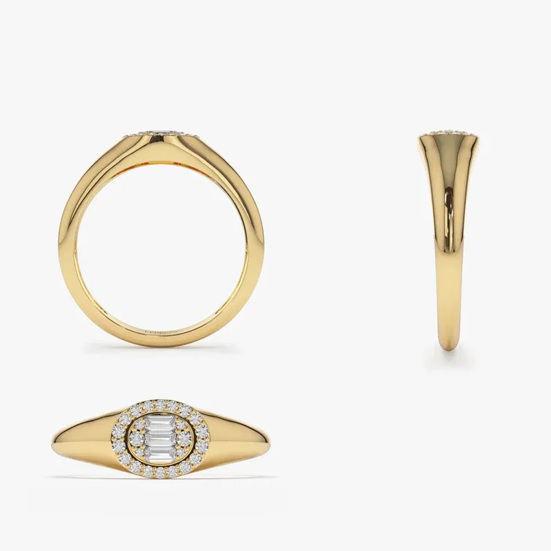 0.20CTW Oval Shape Baguette and Round Lab Grown Diamond Ring