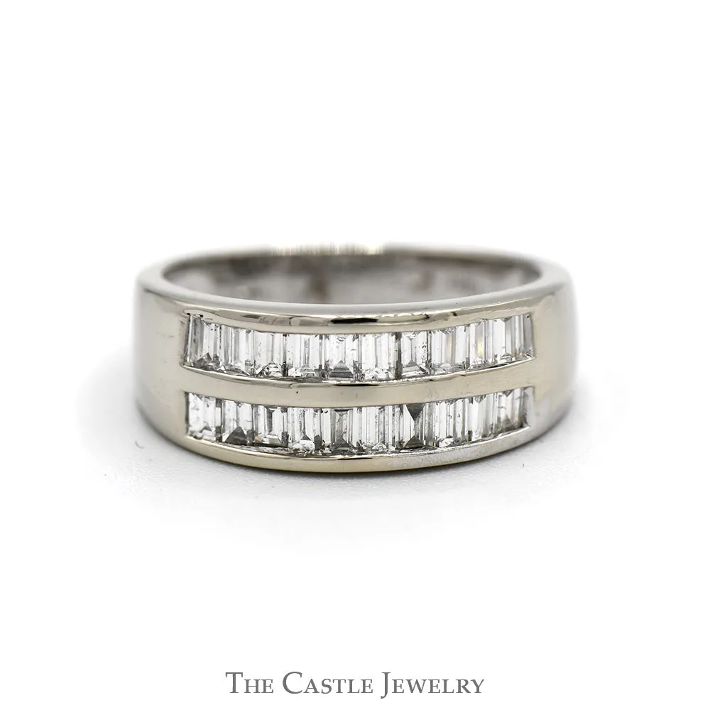 1/2cttw Double Row Channel Set Baguette Cut Diamond Band in 14k White Gold