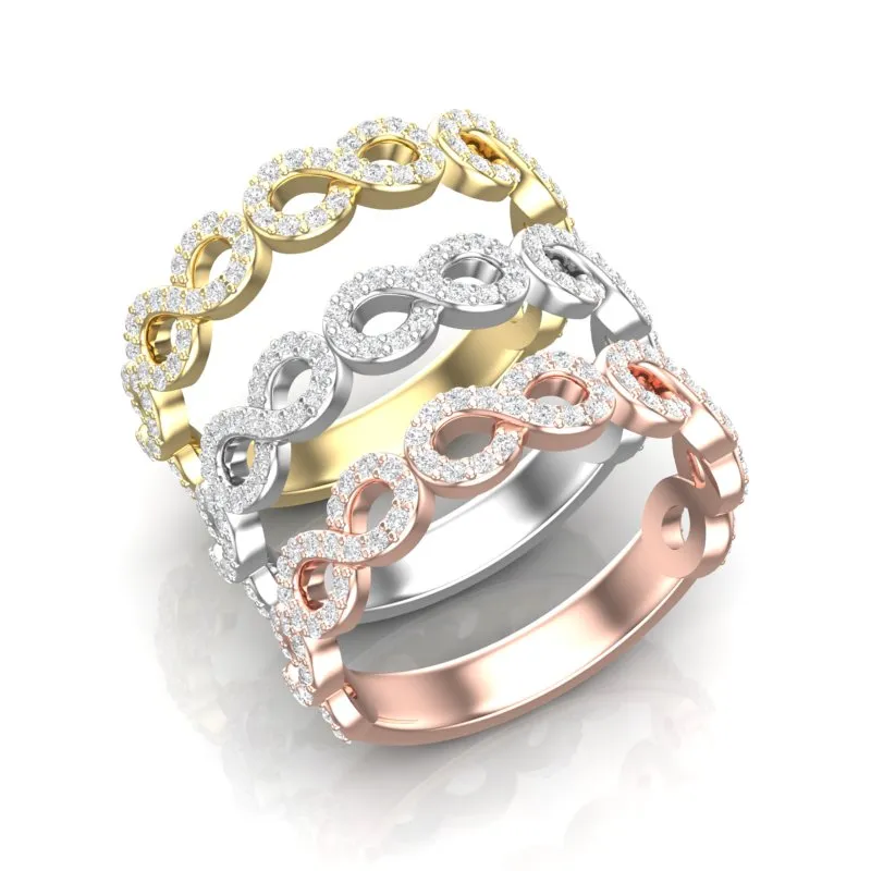 14k Gold Diamond Woven Infinity Stackable Ring