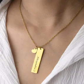 14K Gold-Filled Custom Bar Necklace • Engraved Custom Name Necklace • Personalized Necklace • Bar Pendant Necklace • Heart Necklace • Heart Pendant Necklace