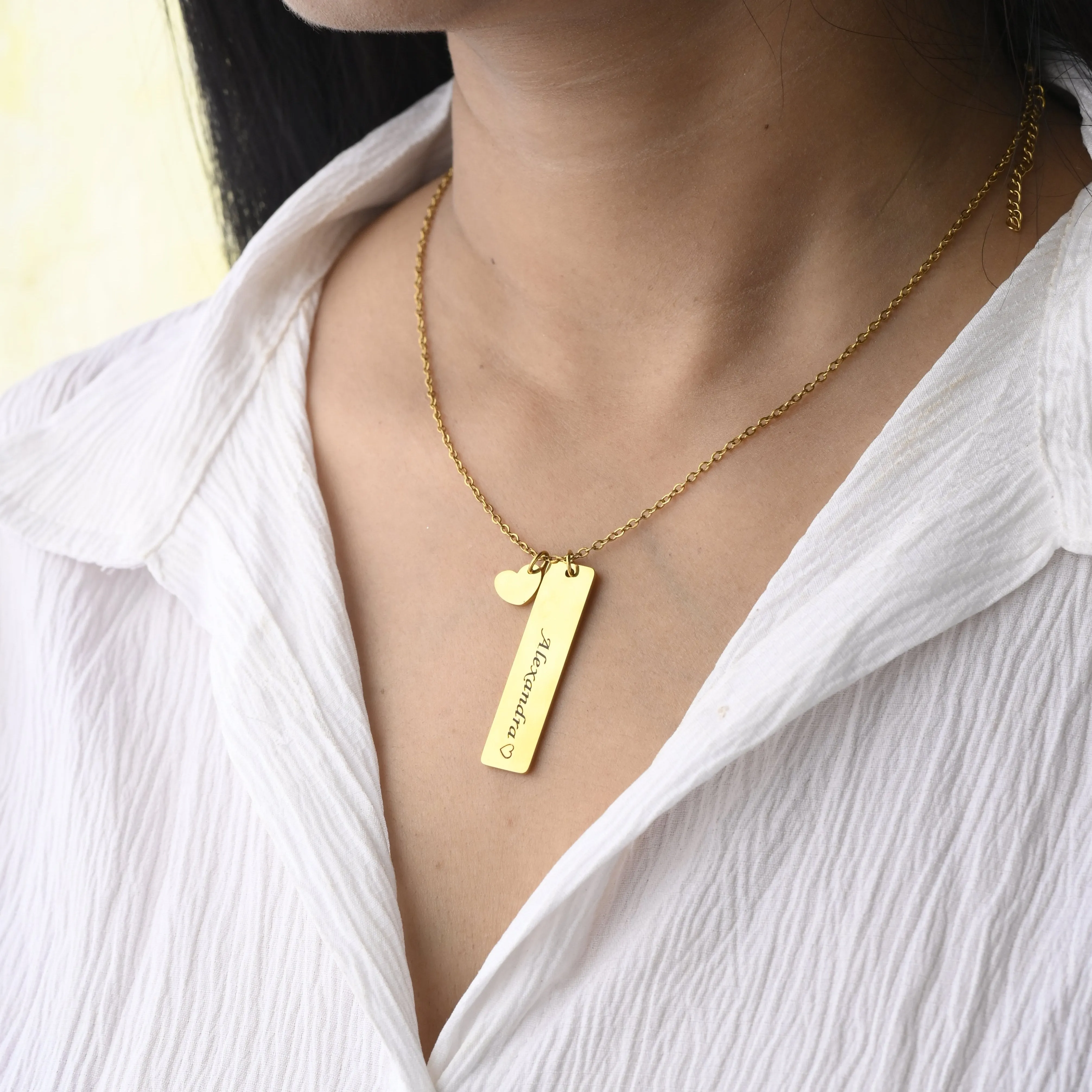 14K Gold-Filled Custom Bar Necklace • Engraved Custom Name Necklace • Personalized Necklace • Bar Pendant Necklace • Heart Necklace • Heart Pendant Necklace