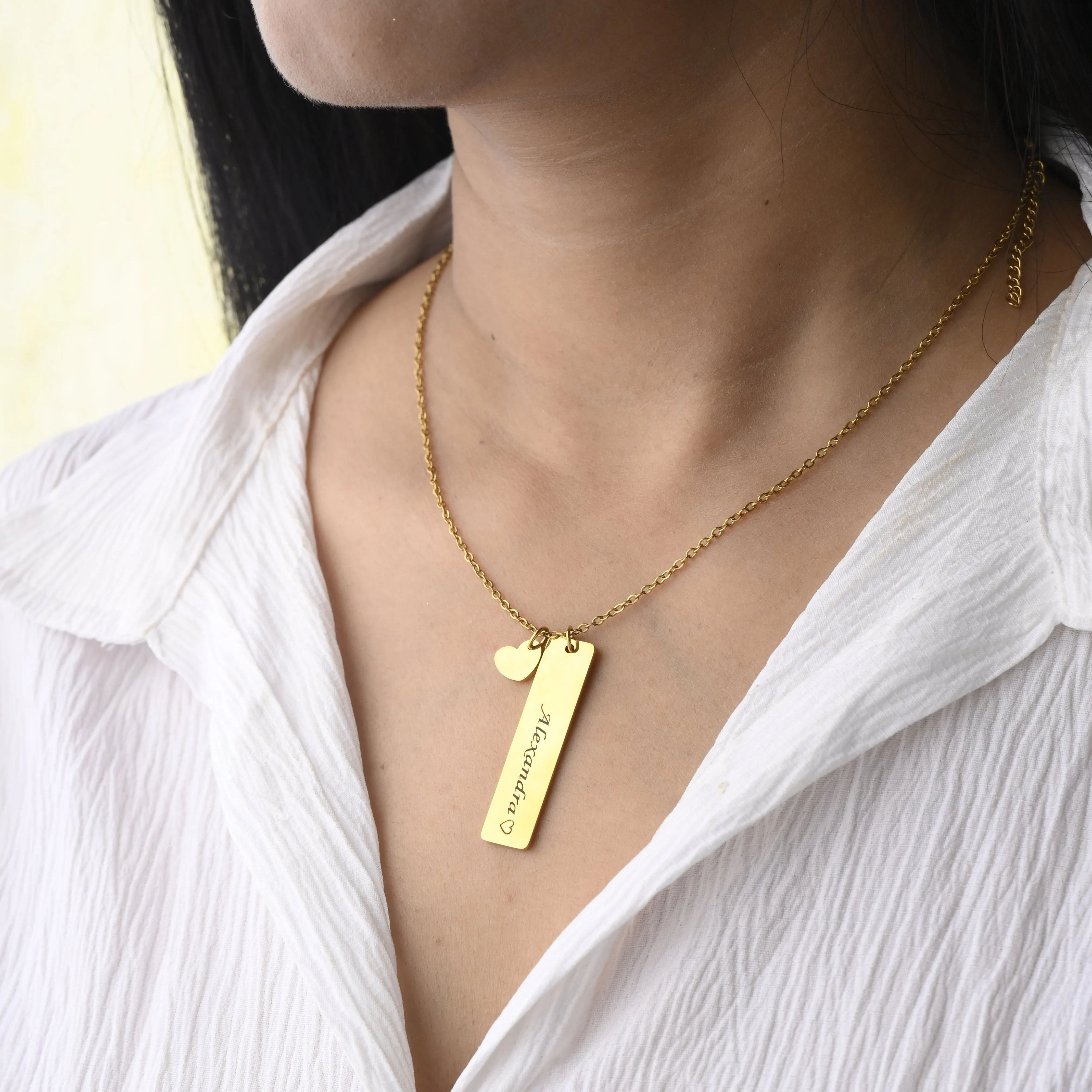 14K Gold-Filled Custom Bar Necklace • Engraved Custom Name Necklace • Personalized Necklace • Bar Pendant Necklace • Heart Necklace • Heart Pendant Necklace