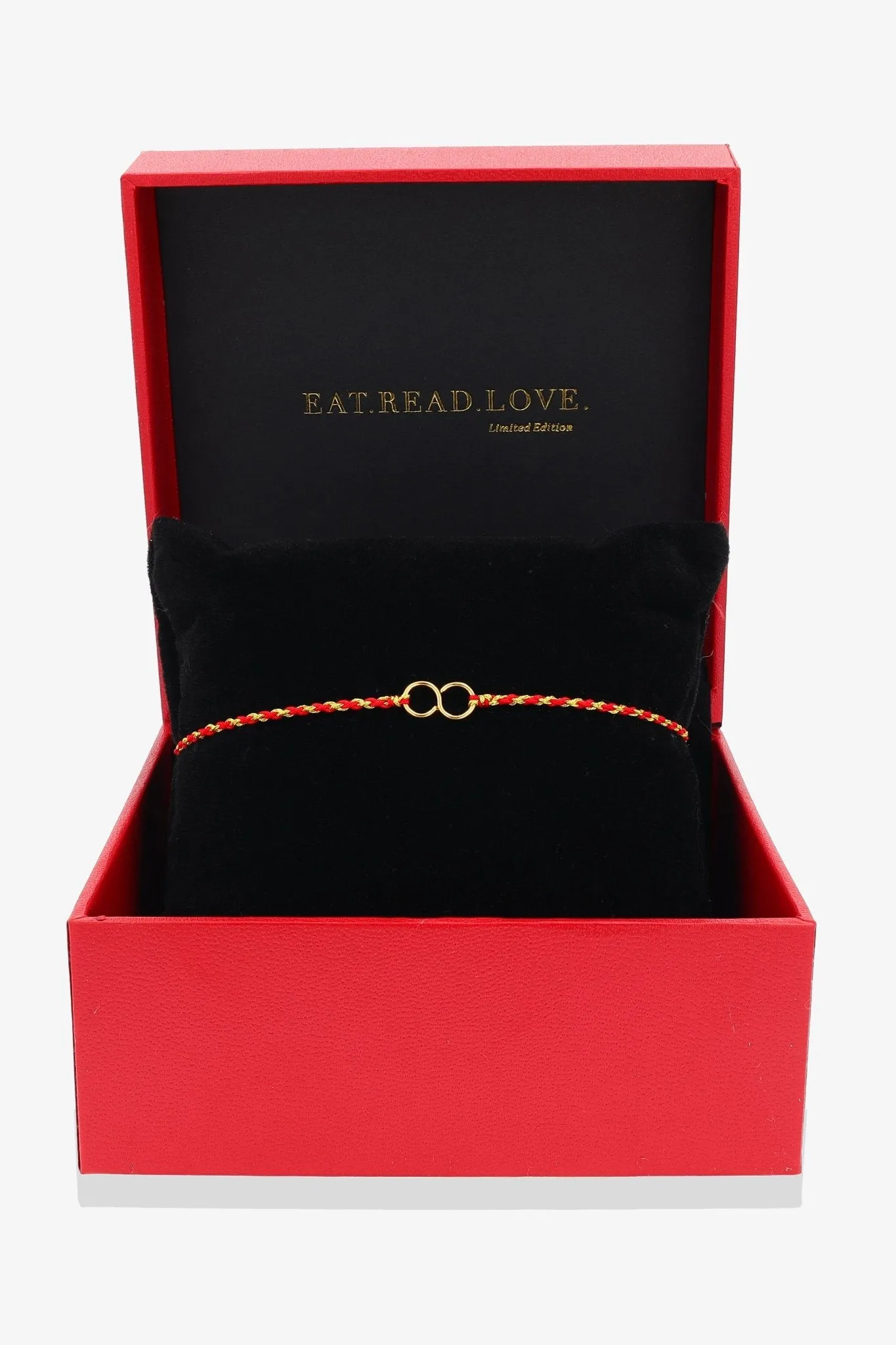 14k REAL Gold Infinity Knot Red and Gold Thread Bracelet