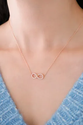 14K Rose Gold Natural Diamond Infinity Charm Necklace