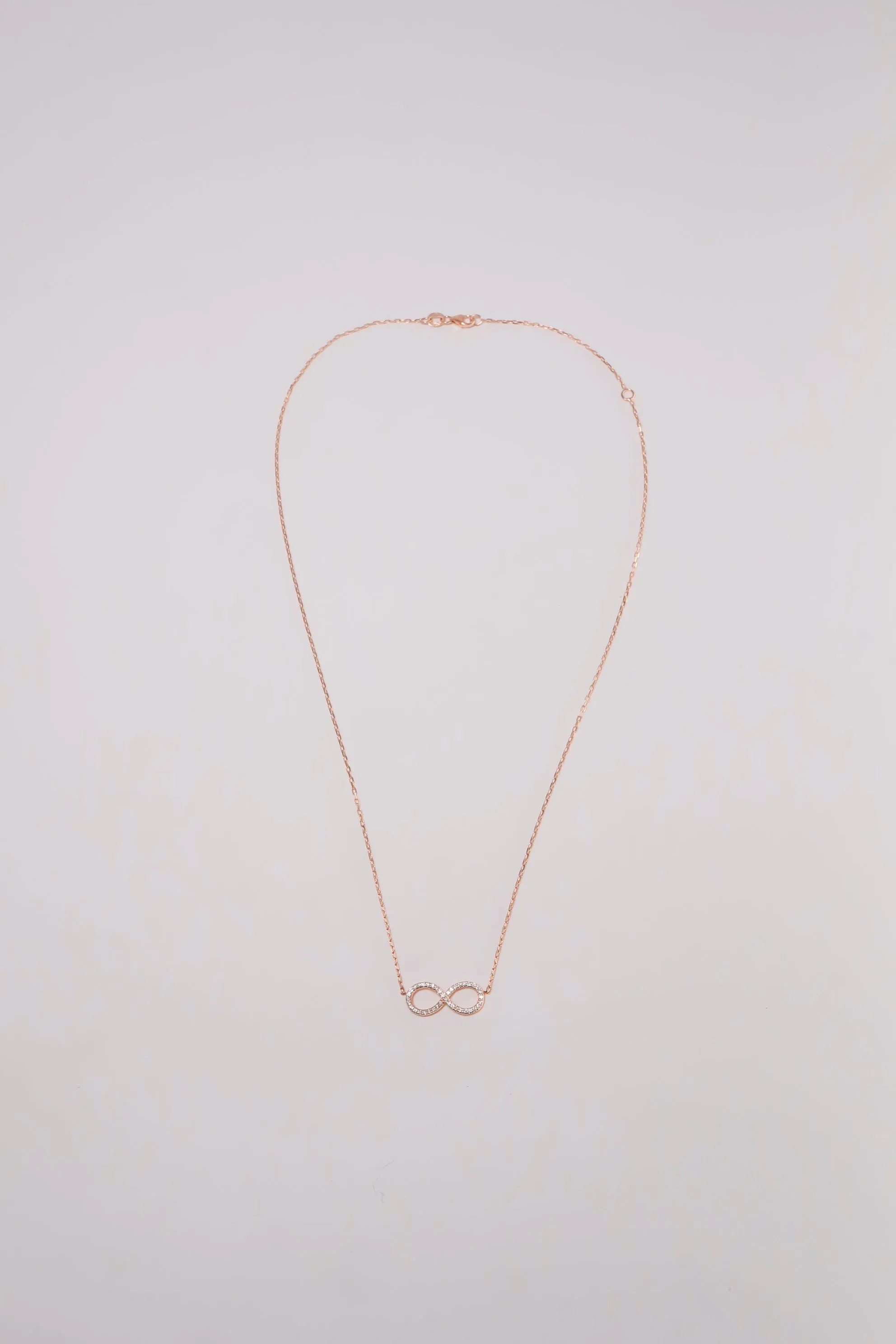 14K Rose Gold Natural Diamond Infinity Charm Necklace