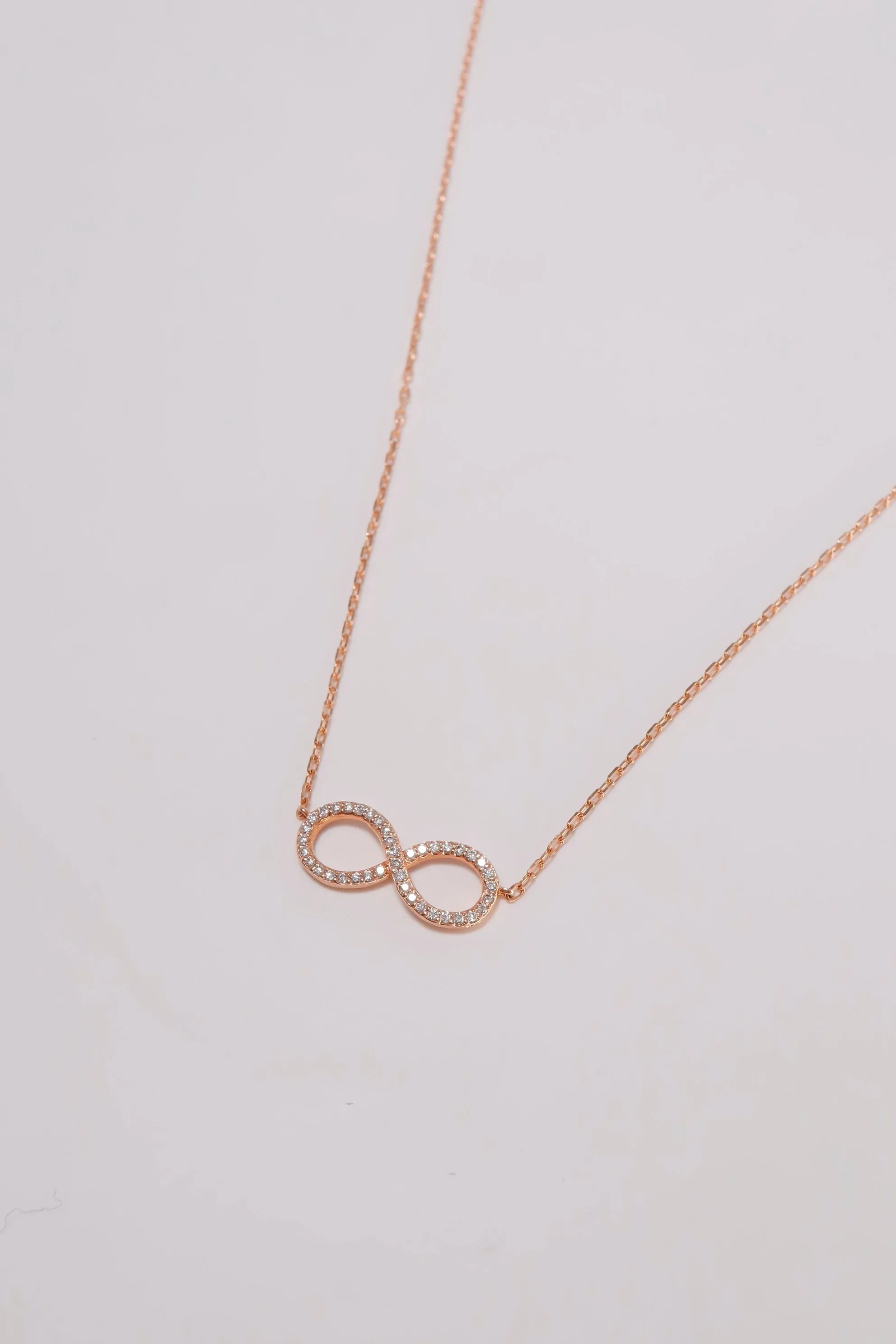 14K Rose Gold Natural Diamond Infinity Charm Necklace