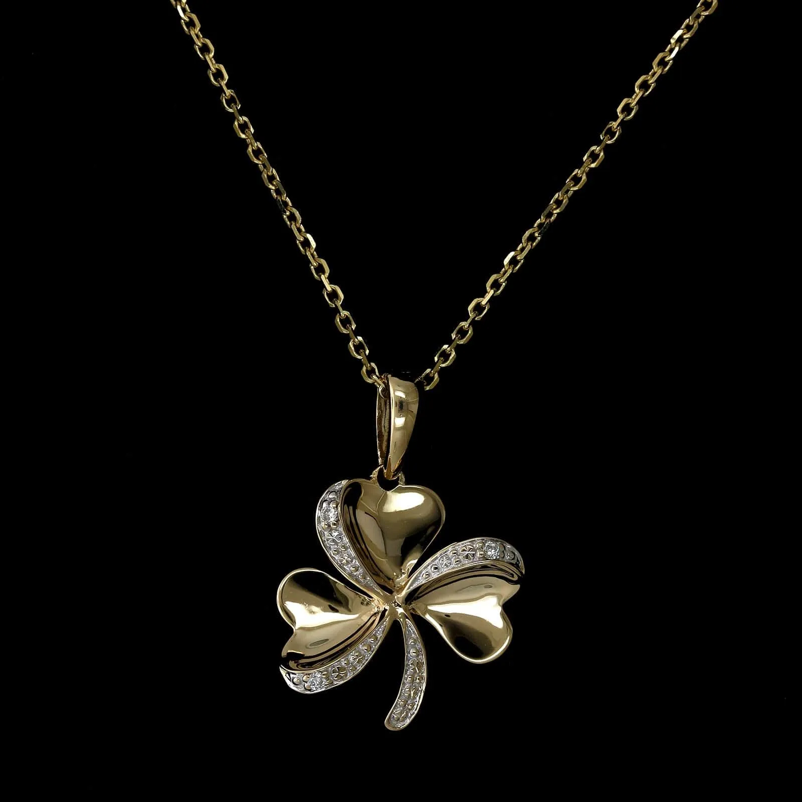 14K Two-tone Gold Estate Diamond Clover Pendant