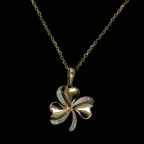 14K Two-tone Gold Estate Diamond Clover Pendant