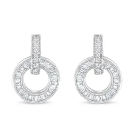 14k White Gold Round and Baguette Cut Diamond Earrings