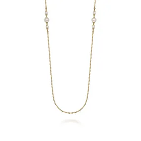 14K Yellow Gold Bujukan Pearl Station Necklace NK7699-32Y4JPL