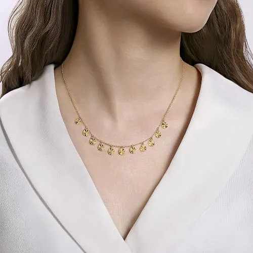 14K Yellow Gold Diamond Cut Disc Drops Necklace