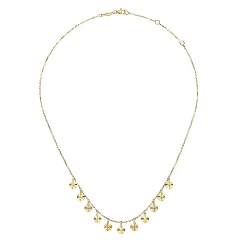 14K Yellow Gold Diamond Cut Disc Drops Necklace