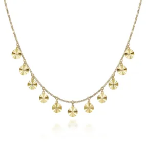 14K Yellow Gold Diamond Cut Disc Drops Necklace