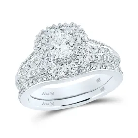 14kt White Gold Cushion Diamond Bridal Wedding Ring Band Set 1-1/2 Cttw | Enchanting Eternity
