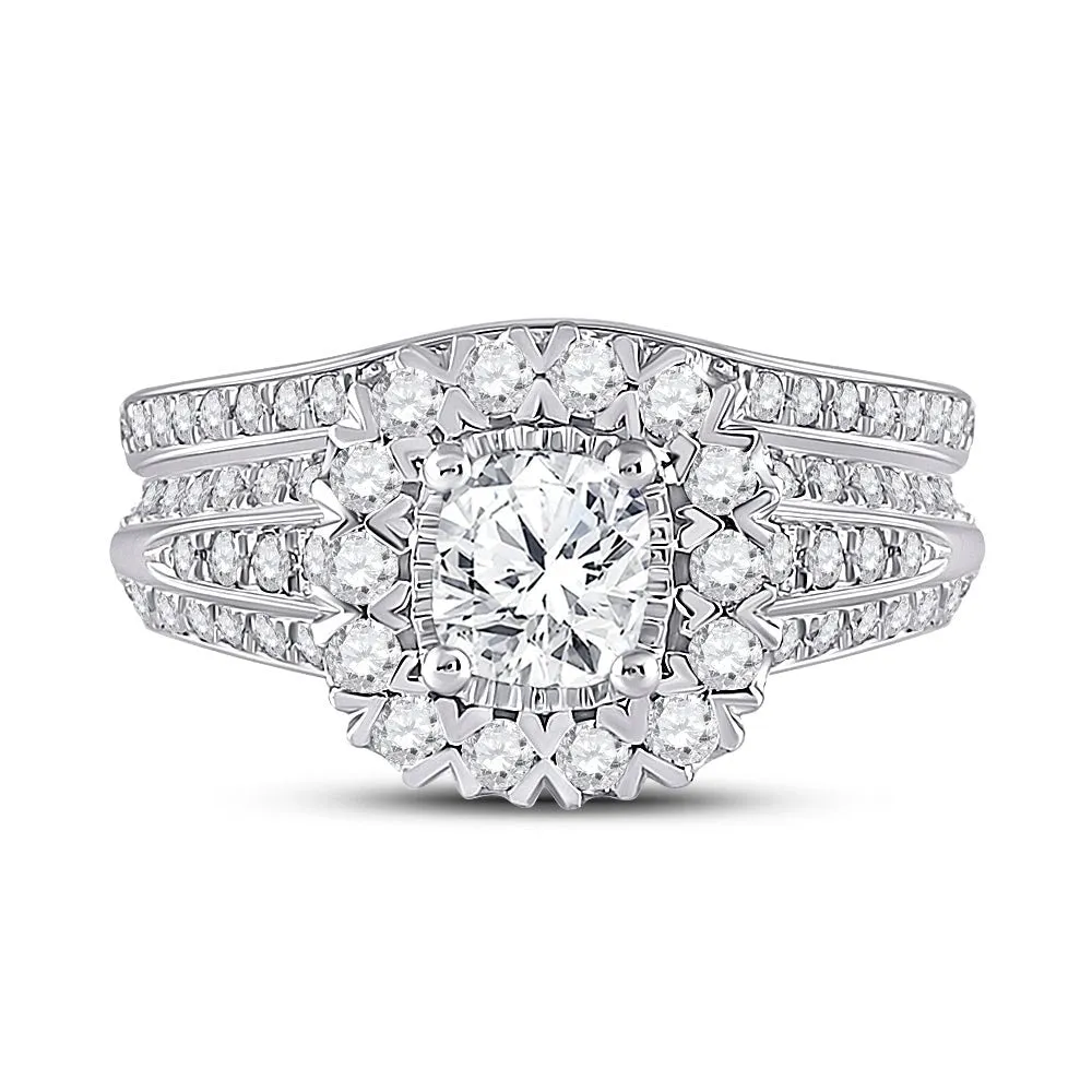 14kt White Gold Cushion Diamond Bridal Wedding Ring Band Set 1-1/2 Cttw | Enchanting Eternity