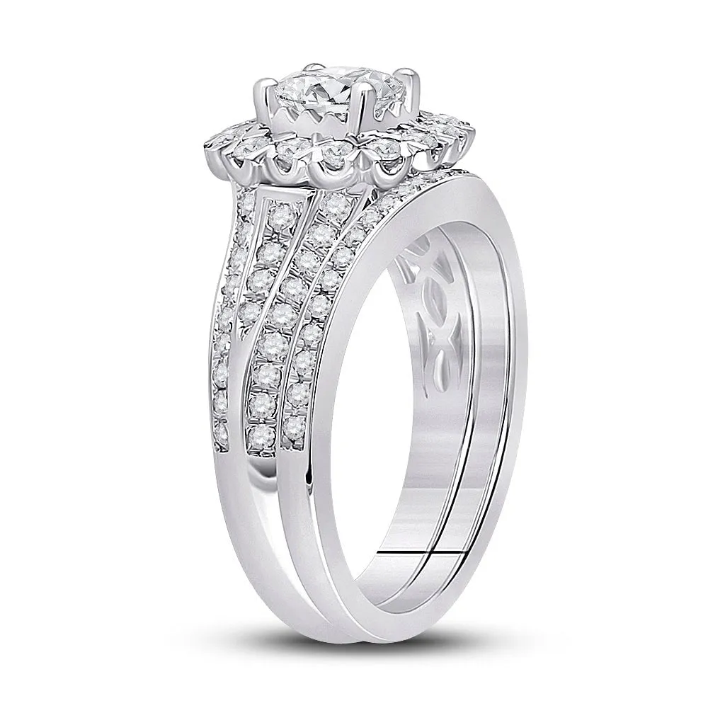 14kt White Gold Cushion Diamond Bridal Wedding Ring Band Set 1-1/2 Cttw | Enchanting Eternity