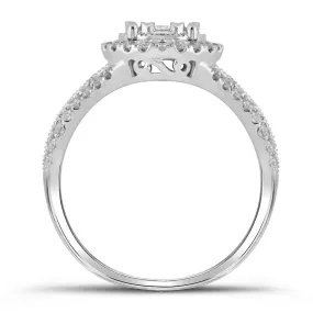 14kt White Gold Diamond Cluster Wedding Ring Set