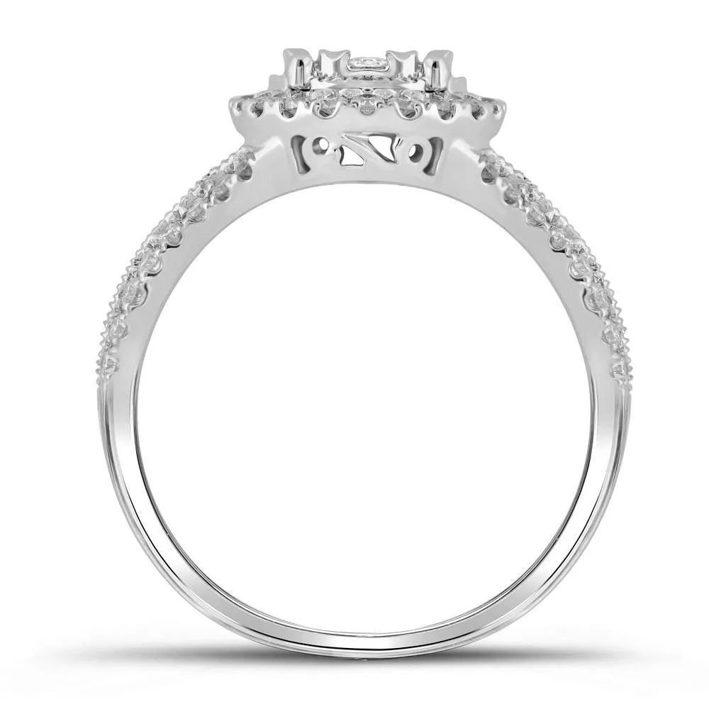 14kt White Gold Diamond Cluster Wedding Ring Set