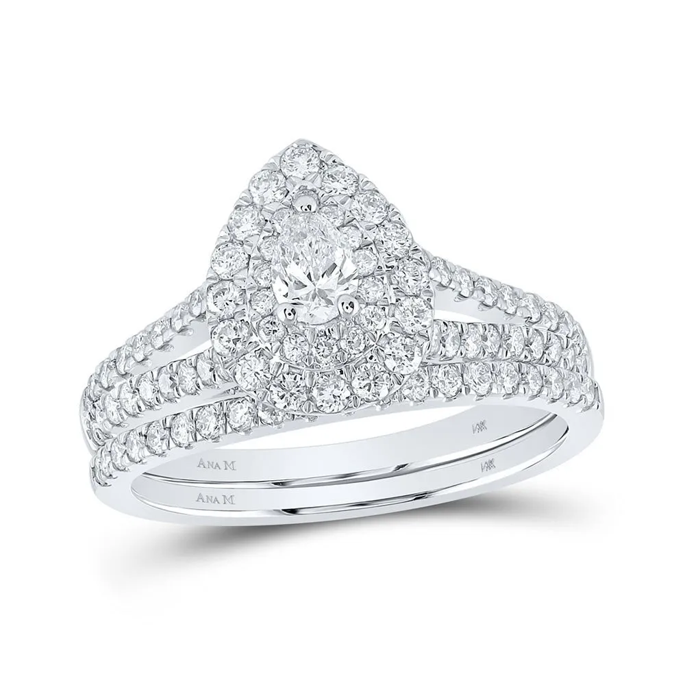14kt White Gold Pear Diamond Halo Bridal Wedding Ring Band Set 1 Cttw | Eternal Love Collection