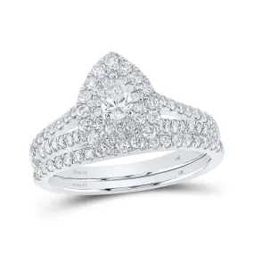 14kt White Gold Pear Diamond Halo Bridal Wedding Ring Band Set 1 Cttw | Eternal Love Collection