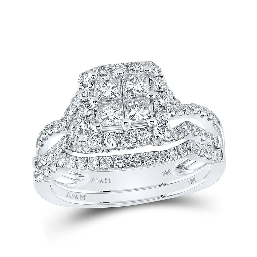 14kt White Gold Princess Diamond Square Bridal Wedding Ring Band Set - The Enchanted Love Story