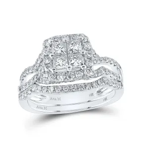 14kt White Gold Princess Diamond Square Bridal Wedding Ring Band Set - The Enchanted Love Story