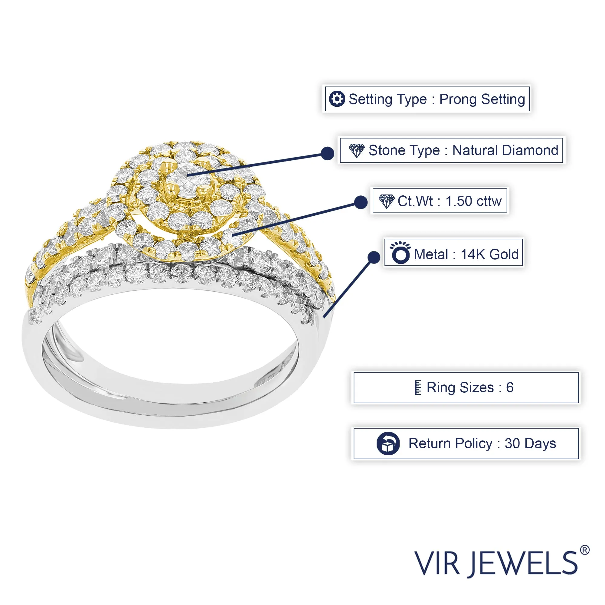 1.50 cttw Diamond Wedding Rings in Tow Tone Gold