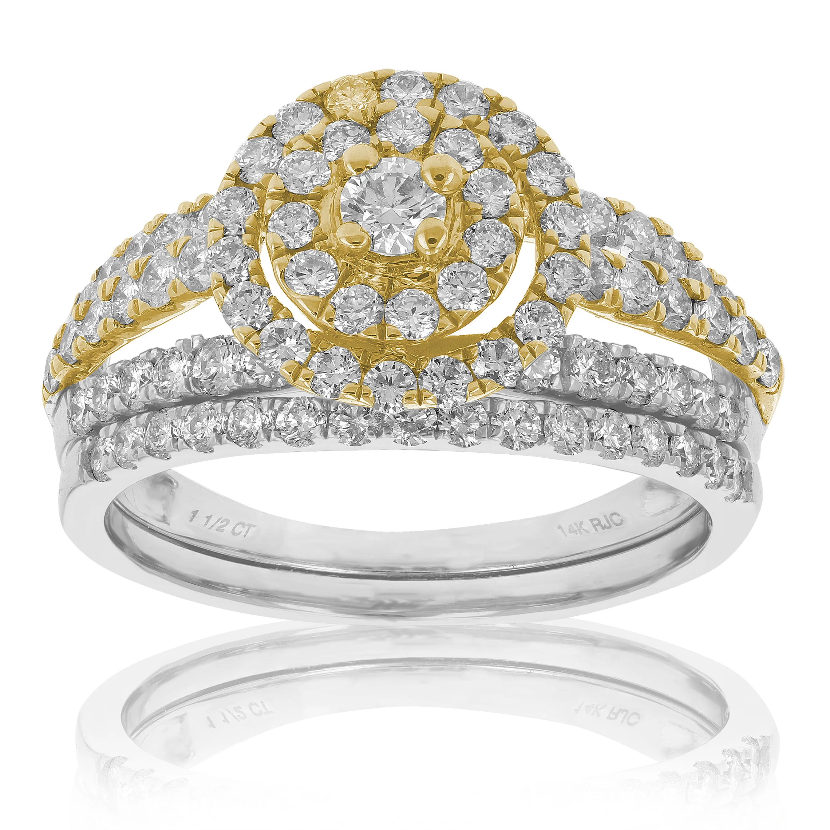 1.50 cttw Diamond Wedding Rings in Tow Tone Gold