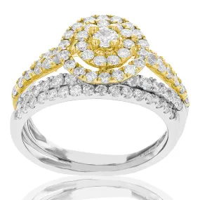 1.50 cttw Diamond Wedding Rings in Tow Tone Gold