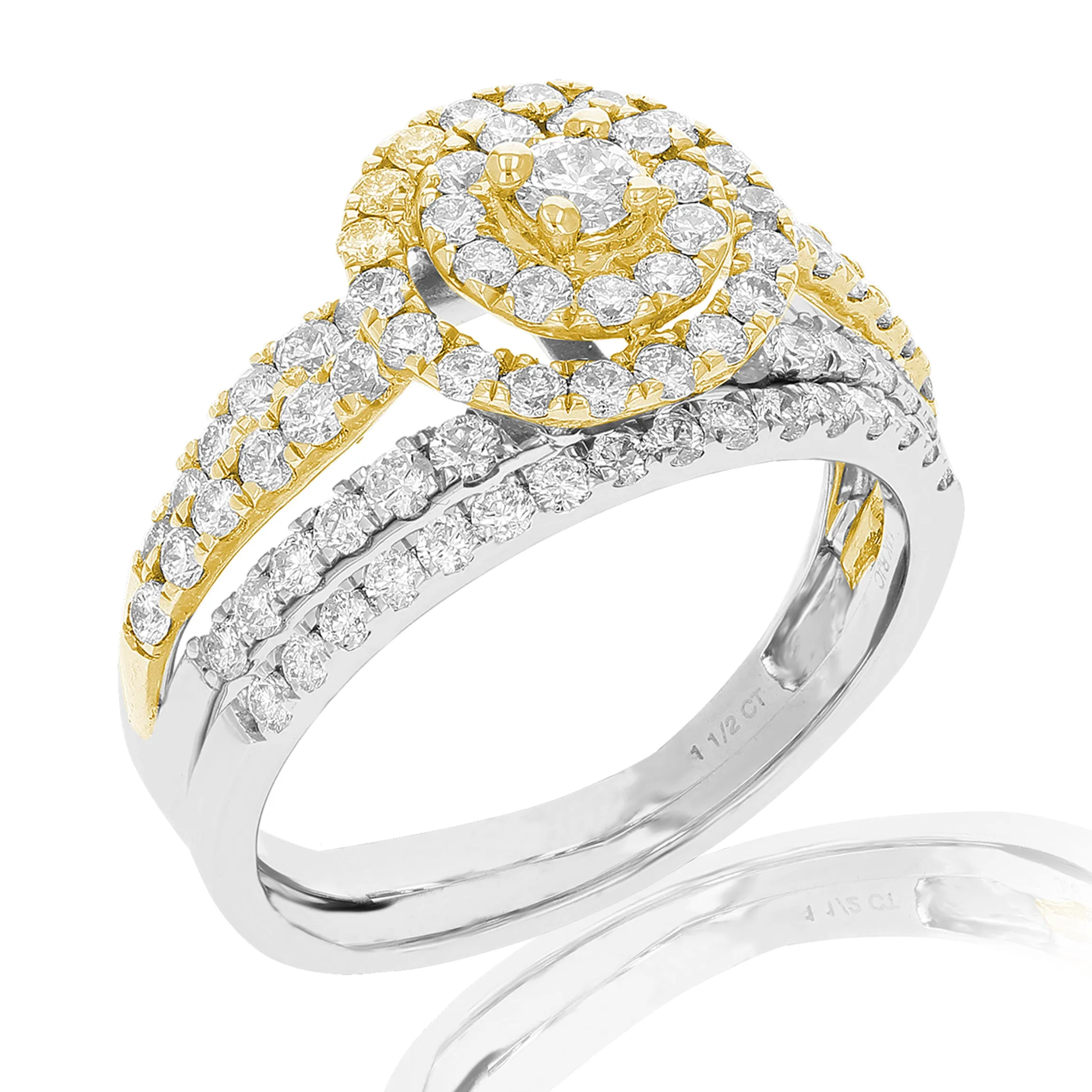 1.50 cttw Diamond Wedding Rings in Tow Tone Gold