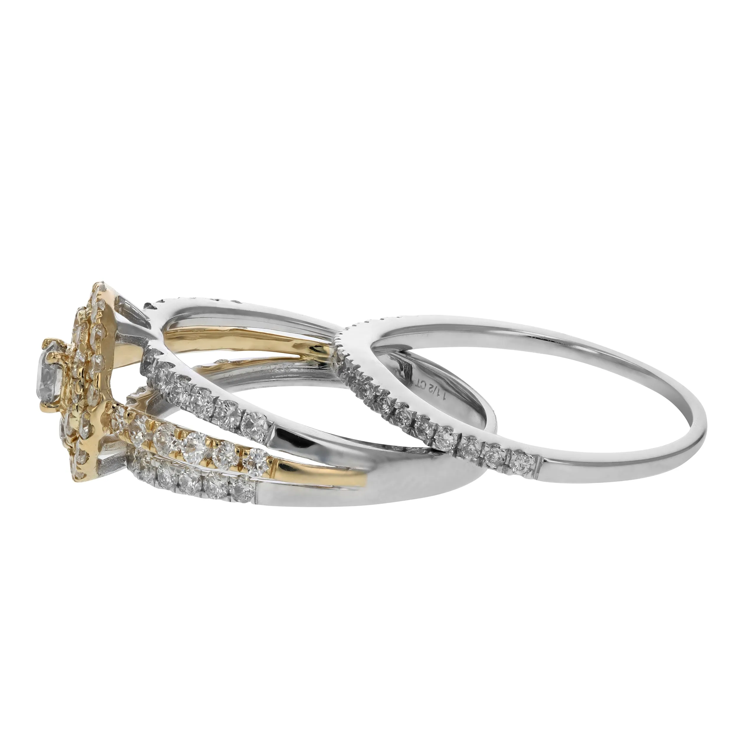 1.50 cttw Diamond Wedding Rings in Tow Tone Gold