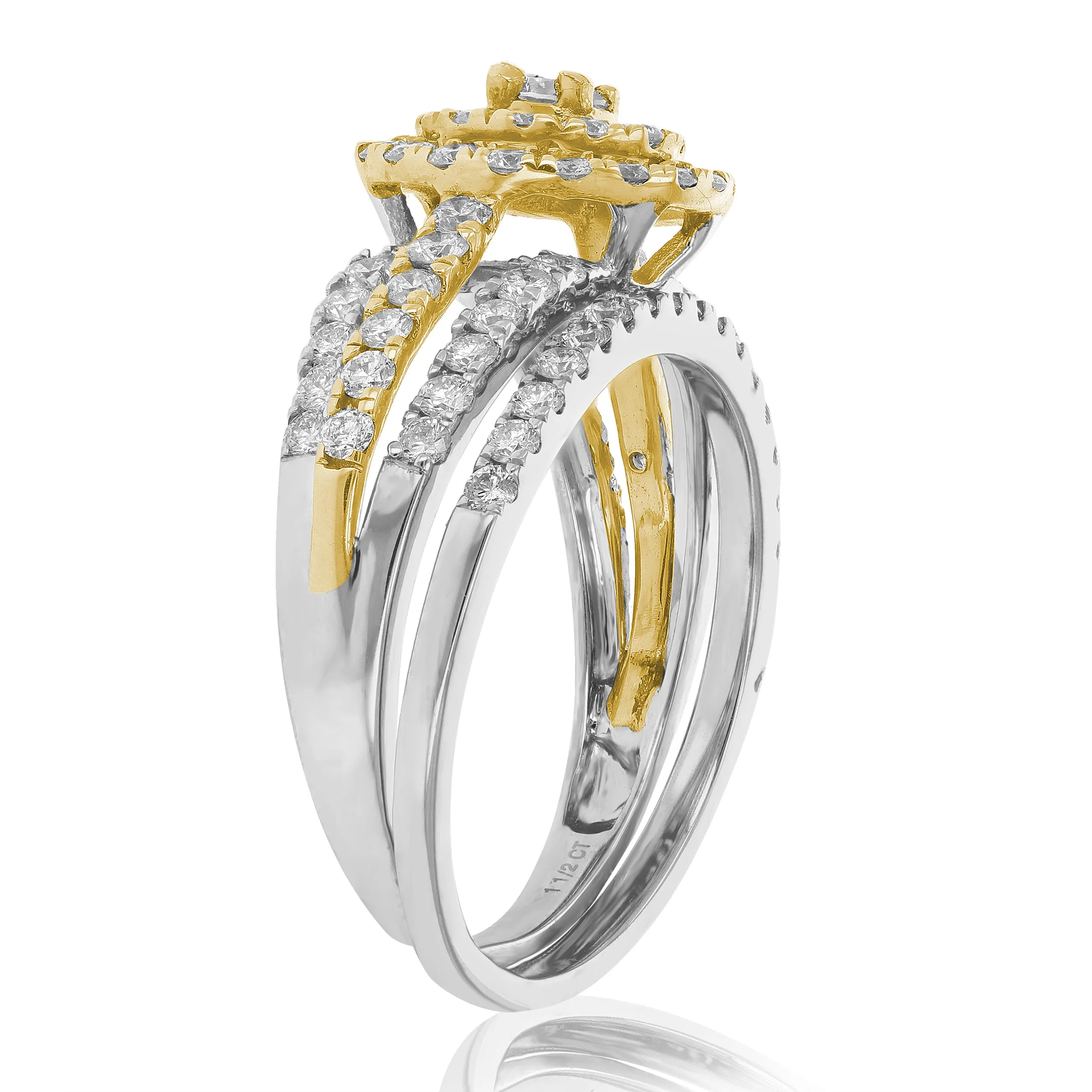 1.50 cttw Diamond Wedding Rings in Tow Tone Gold