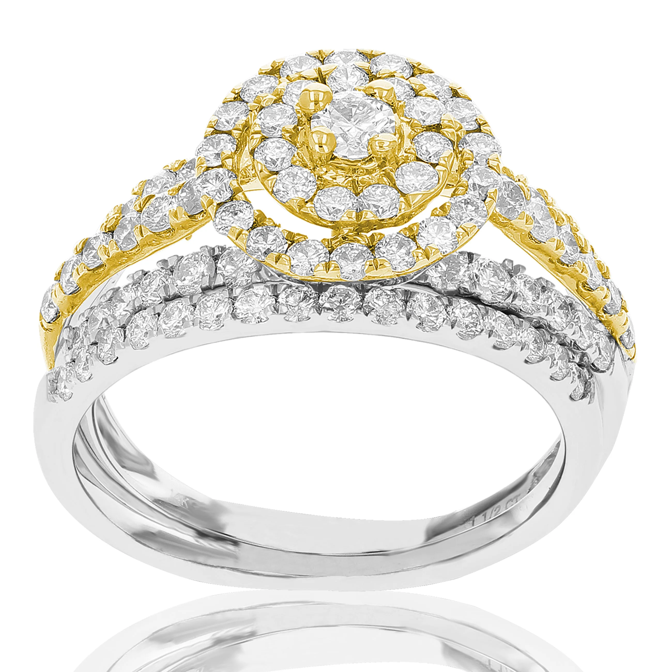 1.50 cttw Diamond Wedding Rings in Tow Tone Gold