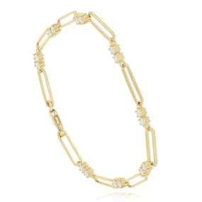 18k Yellow Gold Diamond Paperclip Bracelet