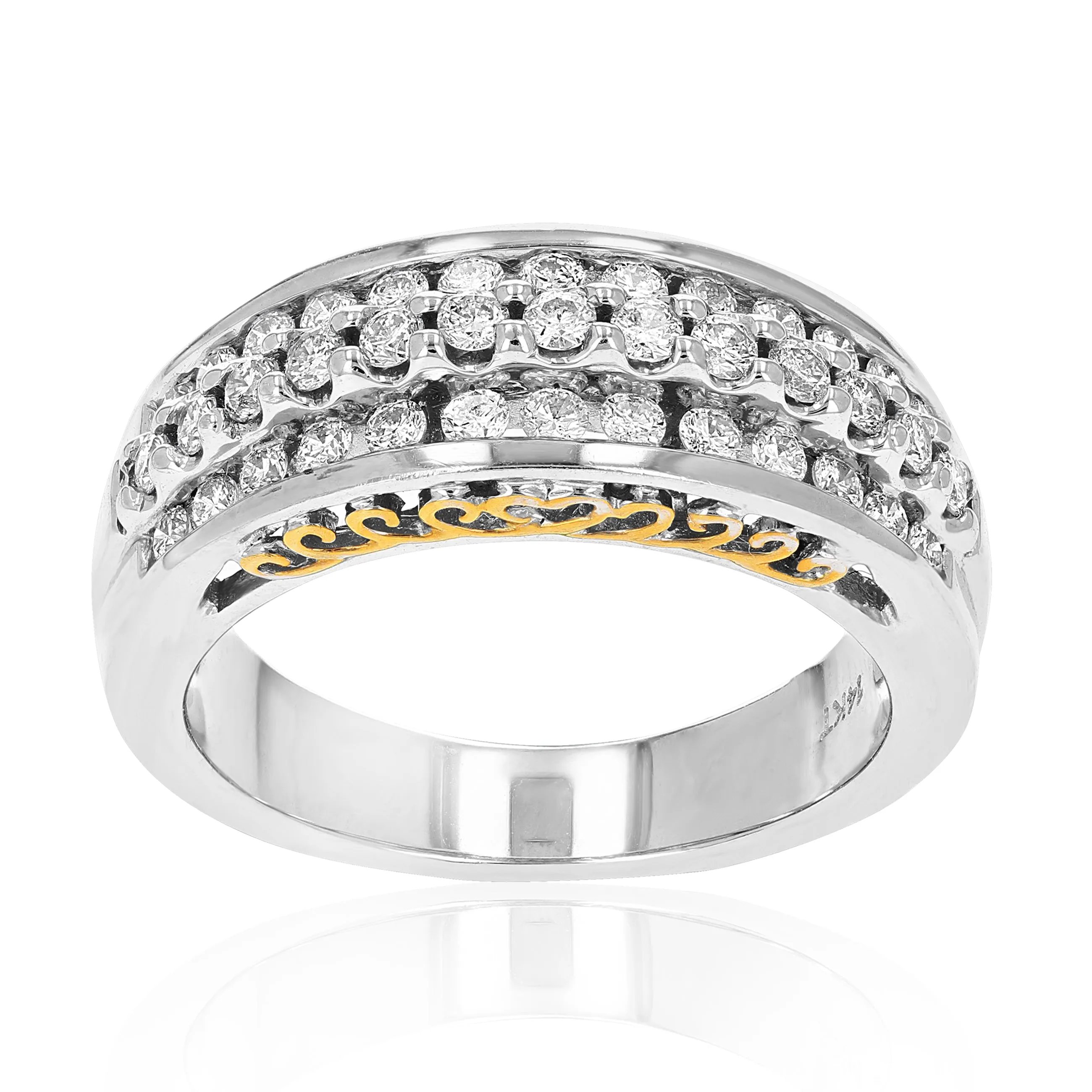 3/4 cttw Diamond Uneven Row Wedding Band in 14K White Gold