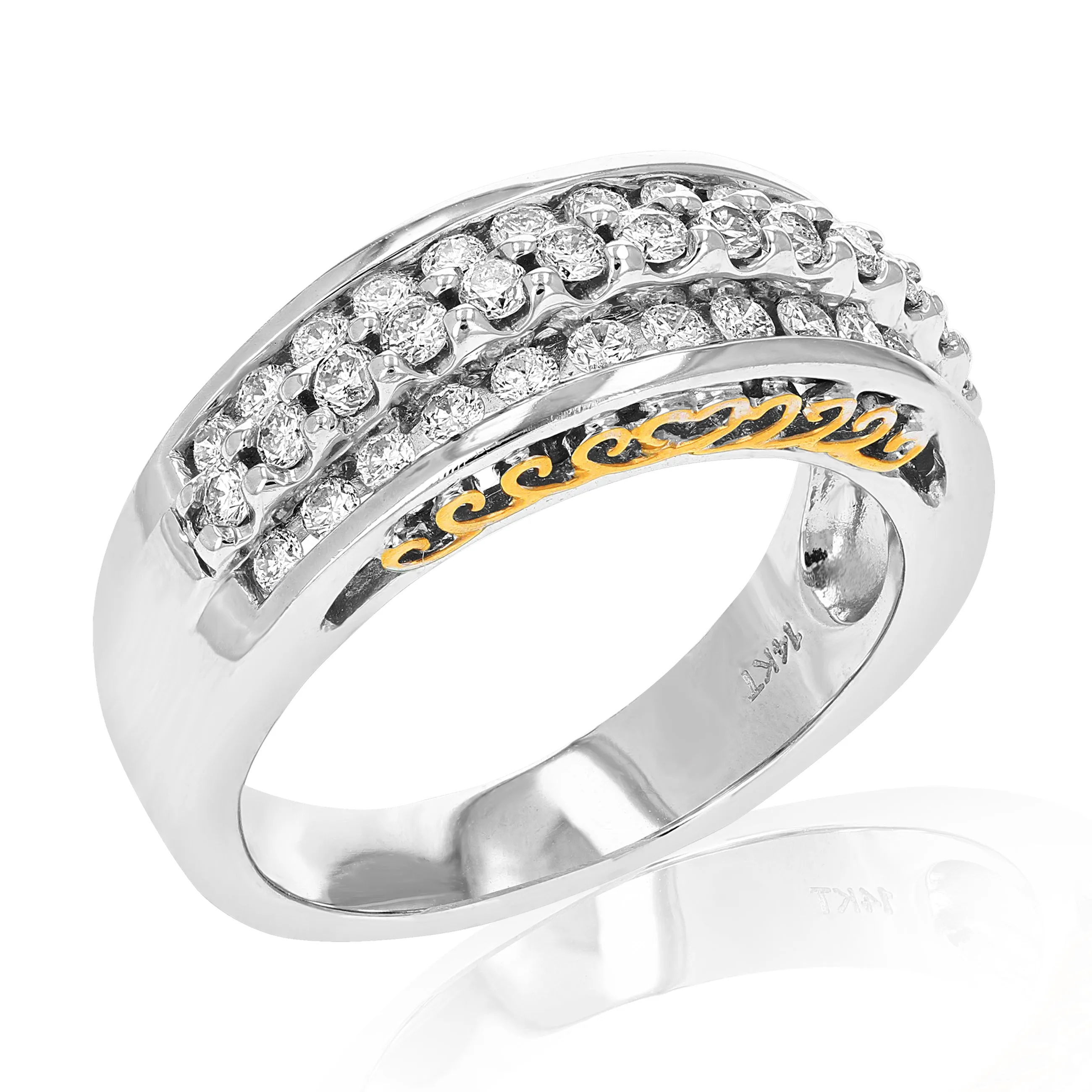 3/4 cttw Diamond Uneven Row Wedding Band in 14K White Gold