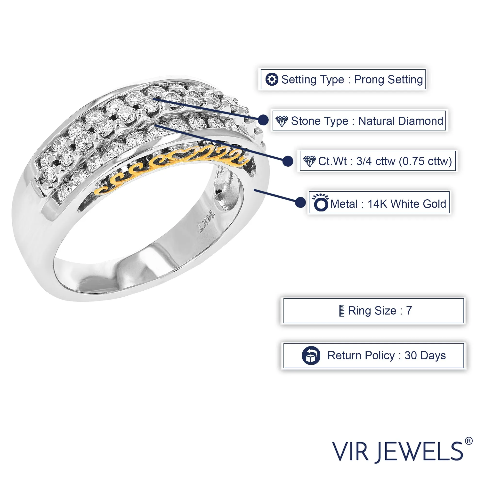 3/4 cttw Diamond Uneven Row Wedding Band in 14K White Gold