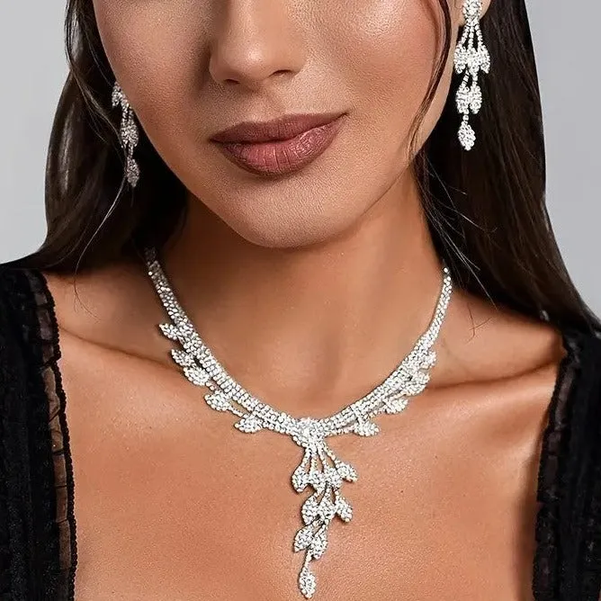 3pcs Jewelry Set l Rhinestone Earrings l Necklace l Bracelet l Prom l Wedding JS-940