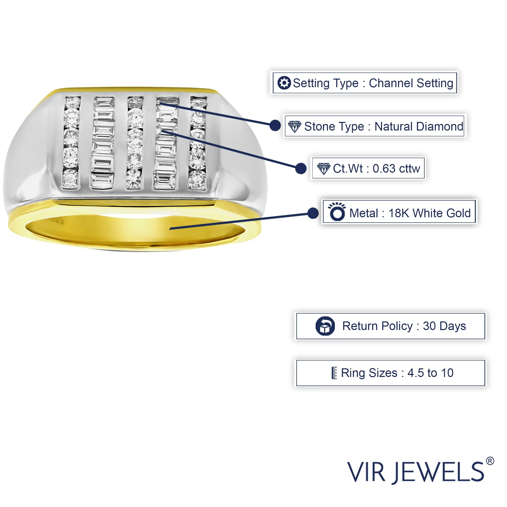 5/8 cttw Baguette Diamond Wedding Band in 18K White Gold