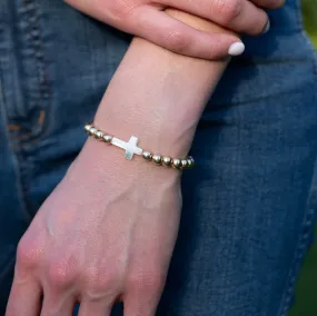 6mm Beaded Lux & Mother of Pearl Cross Bracelet