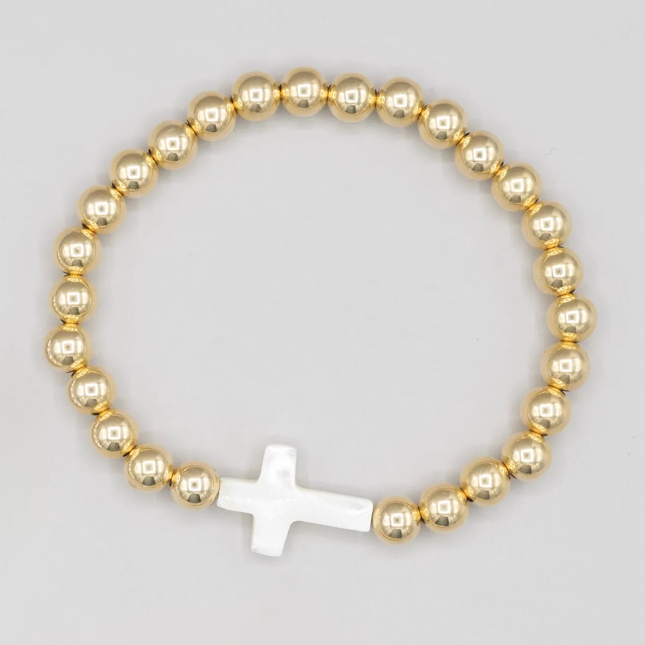 6mm Beaded Lux & Mother of Pearl Cross Bracelet
